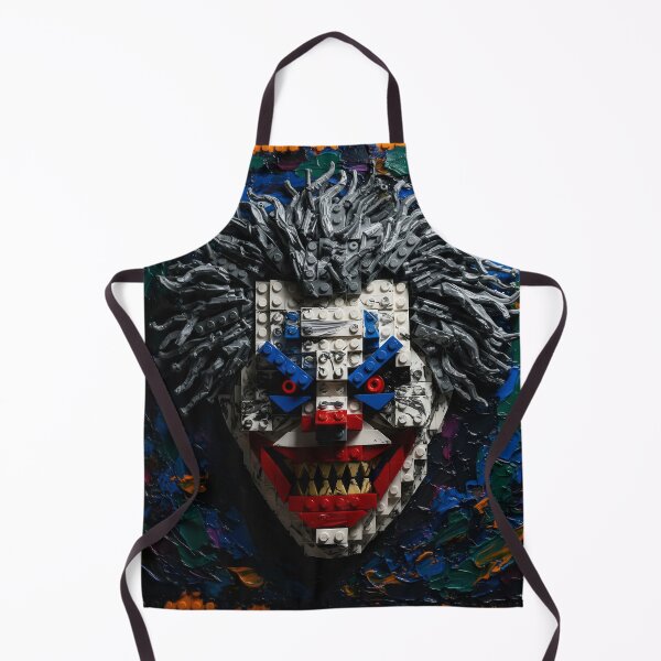 Item preview, Scary clown face with jagged teeth and strong eyes made of colored logo stone with gray hair, white face and blue, green and orange background designed and sold by jotcar.