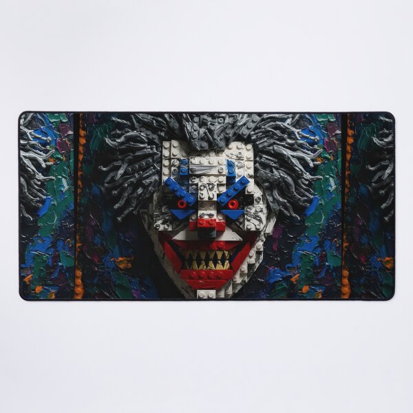 Item preview, Scary clown face with jagged teeth and strong eyes made of colored logo stone with gray hair, white face and blue, green and orange background designed and sold by jotcar.