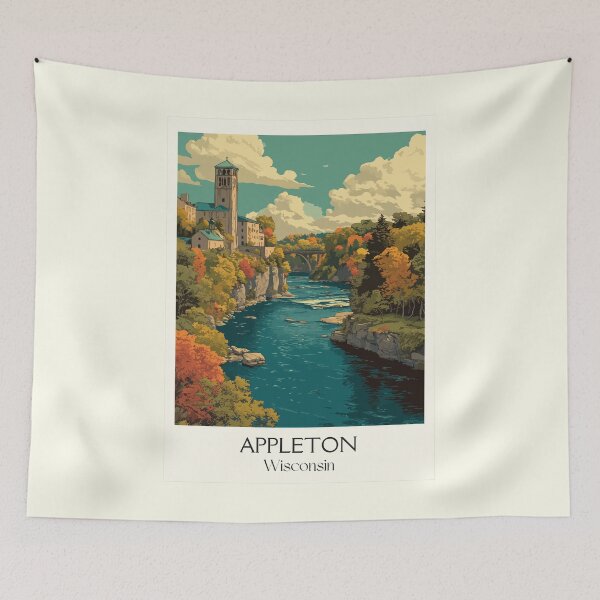 Item preview, Appleton Wisconsin Fox River Autumn Art Print designed and sold by TuncGK.