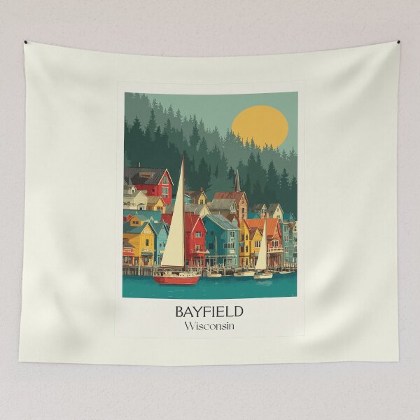 Item preview, Bayfield Wisconsin Harbor Town Art Print designed and sold by TuncGK.
