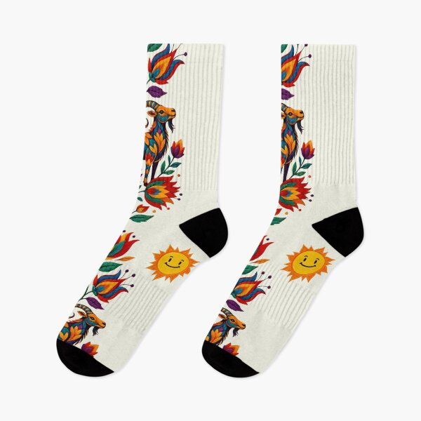 Item preview, Goat Embroidery with Flowers and Sun designed and sold by Ciervo Primavera.