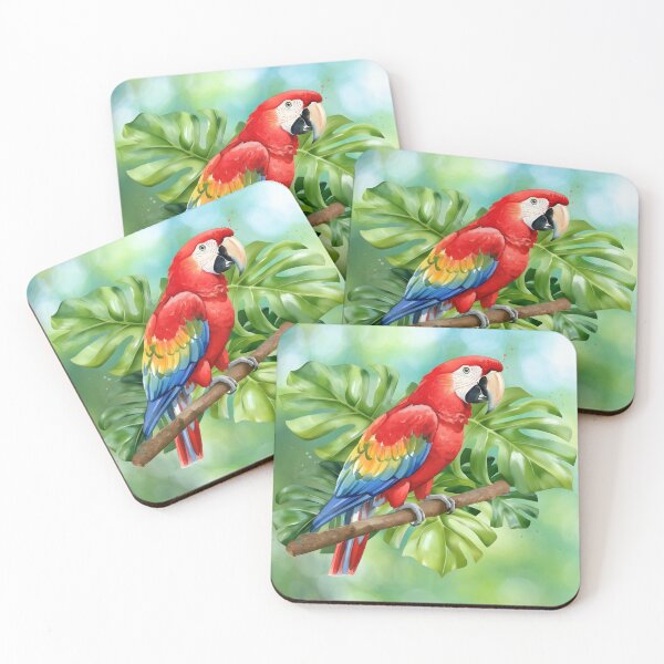 Item preview, Scarlet macaw among tropical leaves designed and sold by SOFIKACR.