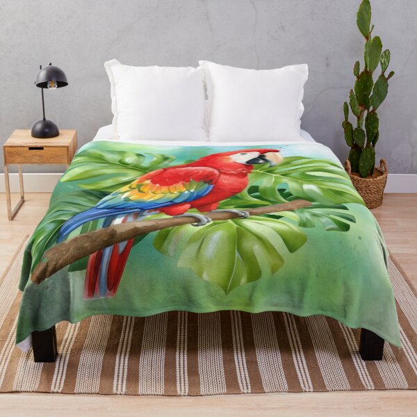 Item preview, Scarlet macaw among tropical leaves designed and sold by SOFIKACR.