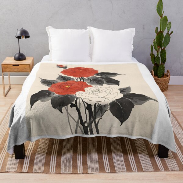 Item preview, Sumi-e Style Red and White Rose Ink Painting designed and sold by VibranPalette.