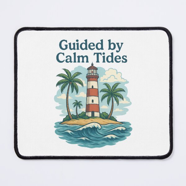 Item preview, Guided by Calm Tides – Coastal Lighthouse Quote Illustration designed and sold by inkoutninja.