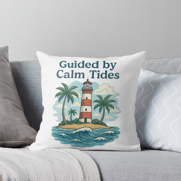 Item preview, Guided by Calm Tides – Coastal Lighthouse Quote Illustration designed and sold by inkoutninja.