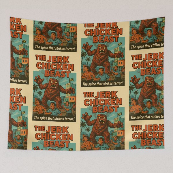 Item preview, Jerk Chicken Monster – Jamaican Food Horror Poster designed and sold by Travellerz.