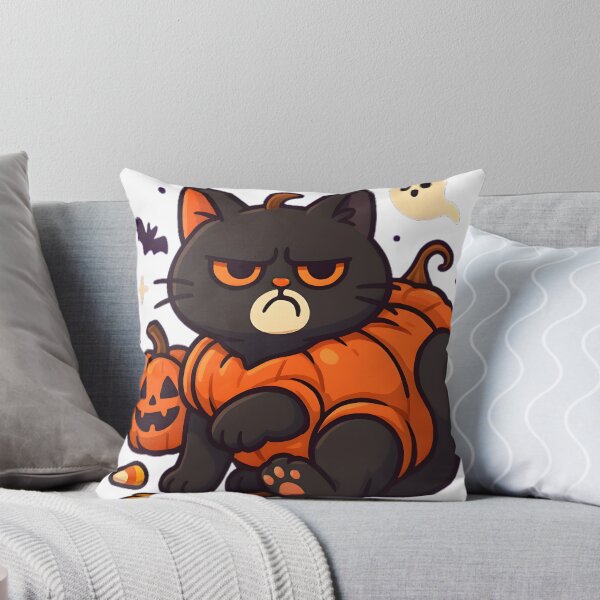 Item preview, Grumpy Black Cat in Pumpkin Costume | Cute Funny Halloween Sticker & Art designed and sold by AnimalDesingLab.