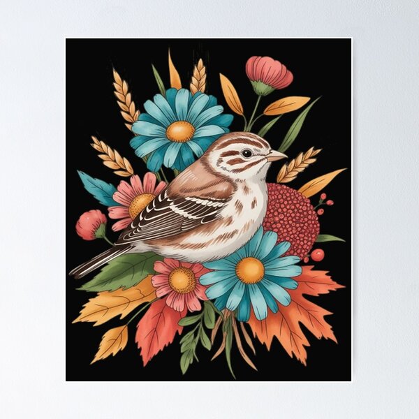Item preview, Song Sparrow Floral Autumn Bird designed and sold by Vastingan.