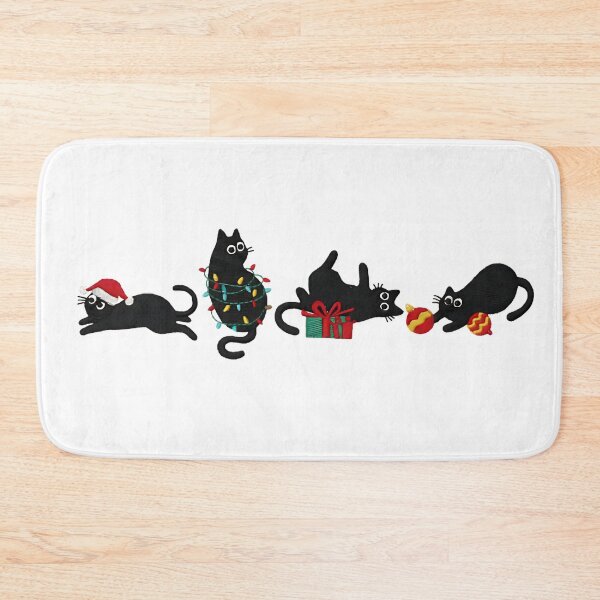 Item preview, Funny Christmas Black Cat Embroidery Design, Cute Cat with Santa Hat and Lights, Xmas Kitty Machine Embroidery File designed and sold by bhwdblz38.