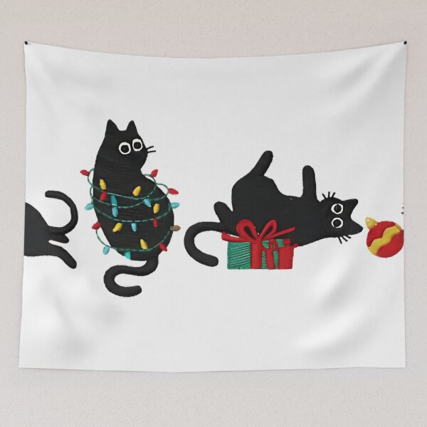 Item preview, Funny Christmas Black Cat Embroidery Design, Cute Cat with Santa Hat and Lights, Xmas Kitty Machine Embroidery File designed and sold by bhwdblz38.