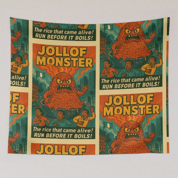 Item preview, Jollof Monster – Nigerian Rice Horror Poster designed and sold by Travellerz.