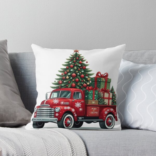 Aperçu de l'œuvre Camion rouge vintage joyeux Noël, arbre de Noël drôle pour garçons et hommes créée et vendue par Brettgison.