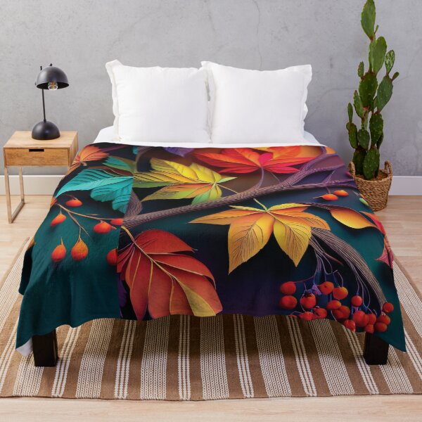 Item preview, Vibrant Rainbow Maple leaves TEXTURED Fall season, 3d cutouts multicoloured leaf berries artwork, vintage autumn theme leaves designed and sold by navitalidesign.