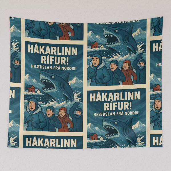 Item preview, Hákarlinn Rífur – Icelandic Fermented Shark Horror Poster designed and sold by Travellerz.