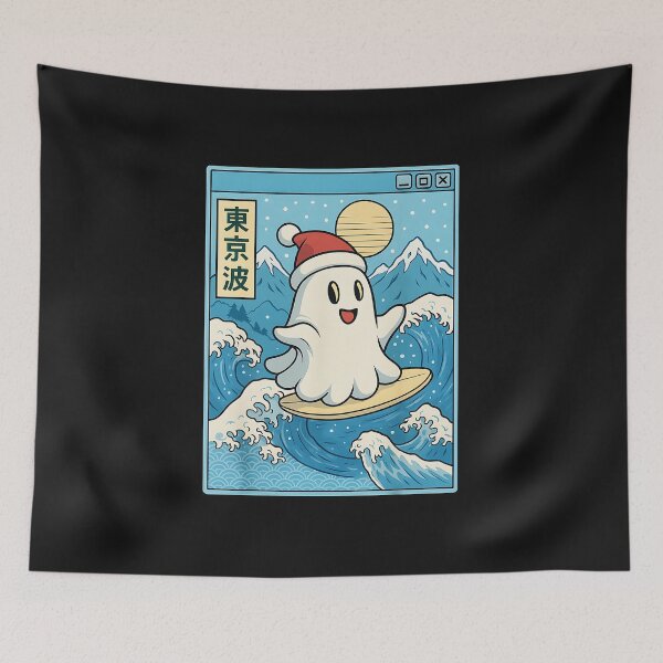 Item preview, Surfing Ghost In Japanese Waves Anime Kawaii Vaporwave designed and sold by cawtoon.