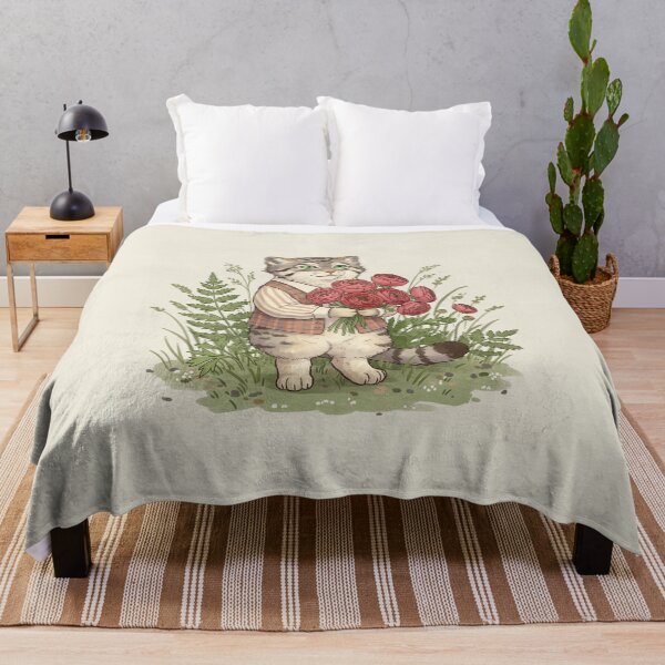 Item preview, Cat with Red Ranunculus Bouquet designed and sold by Pasteltone.