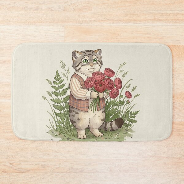 Item preview, Cat with Red Ranunculus Bouquet designed and sold by Pasteltone.
