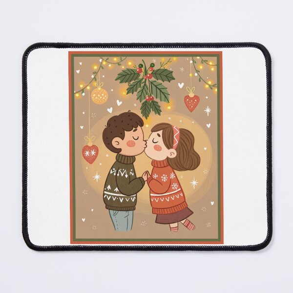 Item preview, Adorable First Mistletoe Kiss | Cute Cartoon Christmas Couple designed and sold by asliberry.