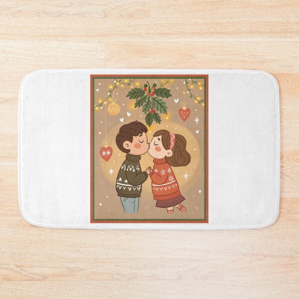 Item preview, Adorable First Mistletoe Kiss | Cute Cartoon Christmas Couple designed and sold by asliberry.