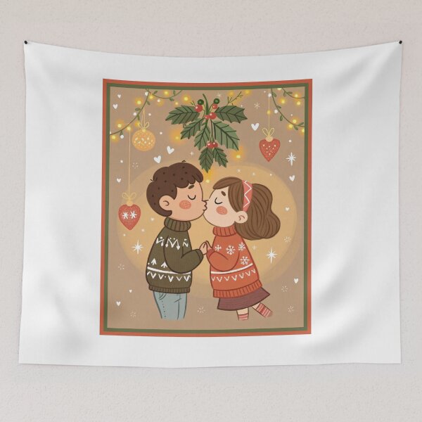 Item preview, Adorable First Mistletoe Kiss | Cute Cartoon Christmas Couple designed and sold by asliberry.