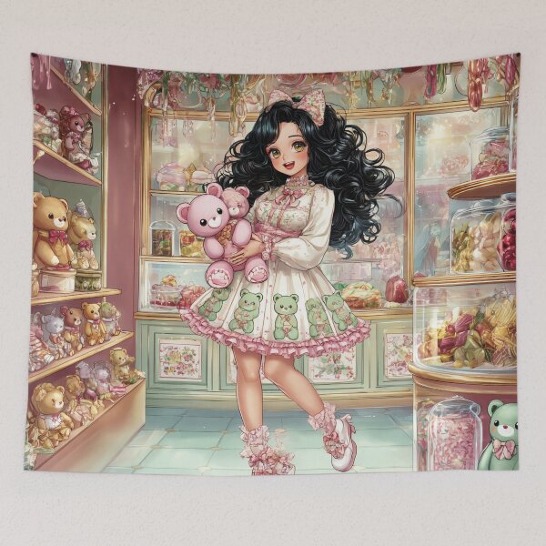 Item preview, Anime girl with her teddy in candy shop designed and sold by Reina75.