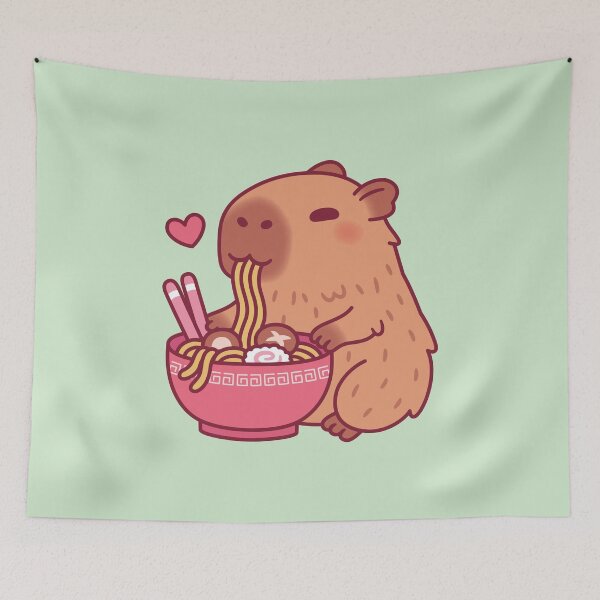 Item preview, Cute Capybara Loves Eating Ramen Noodles designed and sold by rustydoodle.