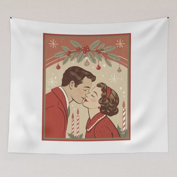 Item preview, Mid-Century Modern Mistletoe Kiss | Retro Holiday Art designed and sold by asliberry.