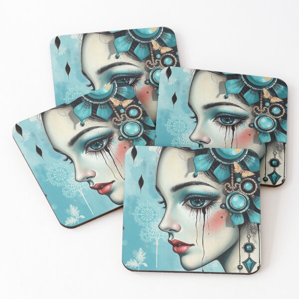 Item preview, Turquoise Mixed Media Girl in Profile  designed and sold by FloatingGardens.