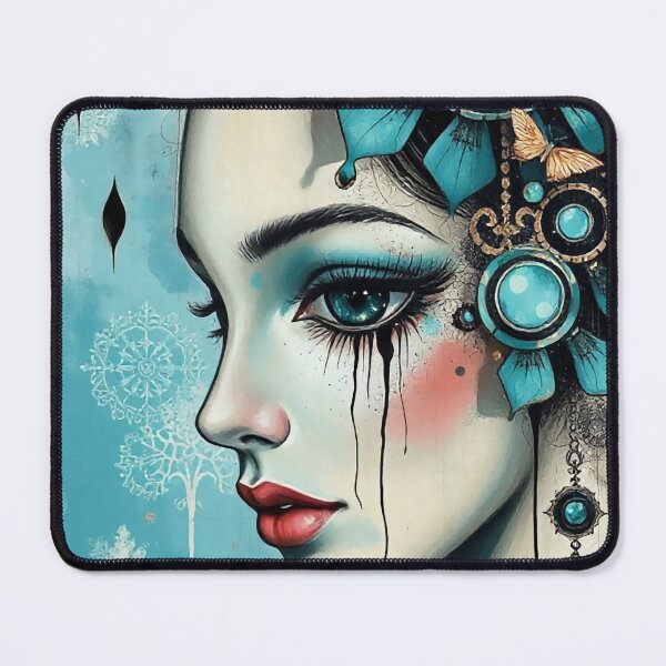 Item preview, Turquoise Mixed Media Girl in Profile designed and sold by FloatingGardens.