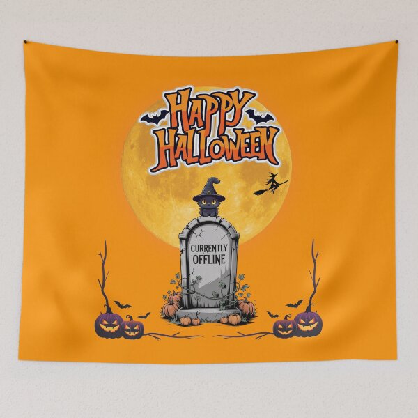 Item preview, Happy Halloween – Black Cat on Gravestone designed and sold by Don't Crack Art.