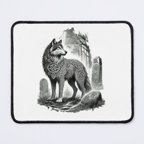 Item preview, Mystic Celtic Wolf – Black and White Watercolor designed and sold by CelticSoulShop.