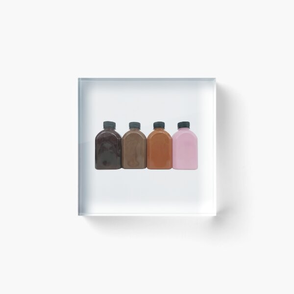 Item preview, Coffee, chocolate, Thai tea, and strawberry flavored milk in plastic bottles on white background. designed and sold by Pat-Koon.