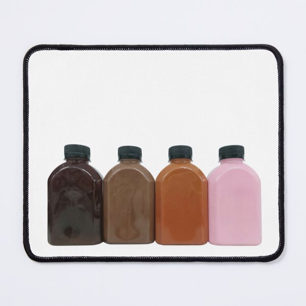 Item preview, Coffee, chocolate, Thai tea, and strawberry flavored milk in plastic bottles on white background. designed and sold by Pat-Koon.