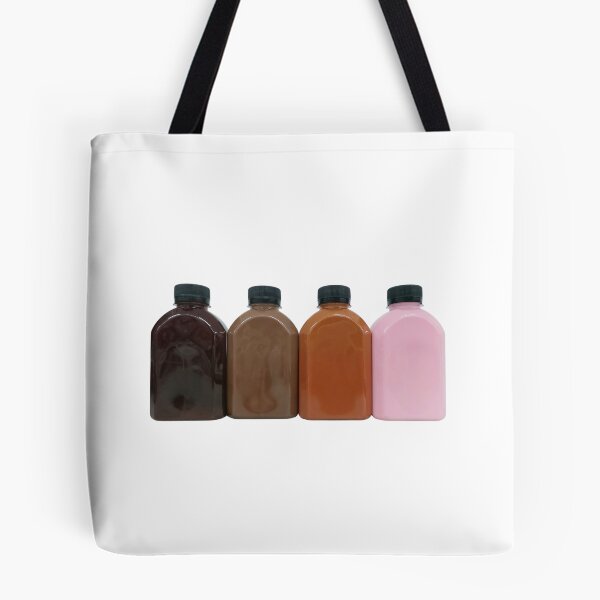 Item preview, Coffee, chocolate, Thai tea, and strawberry flavored milk in plastic bottles on white background. designed and sold by Pat-Koon.