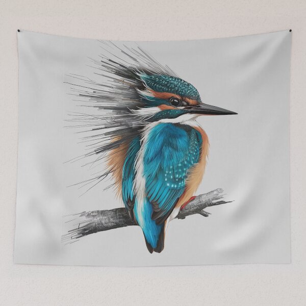 Item preview, Kingfisher Bird Turquoise Sketch Wildlife Art designed and sold by Mindful Wall Art Studio.