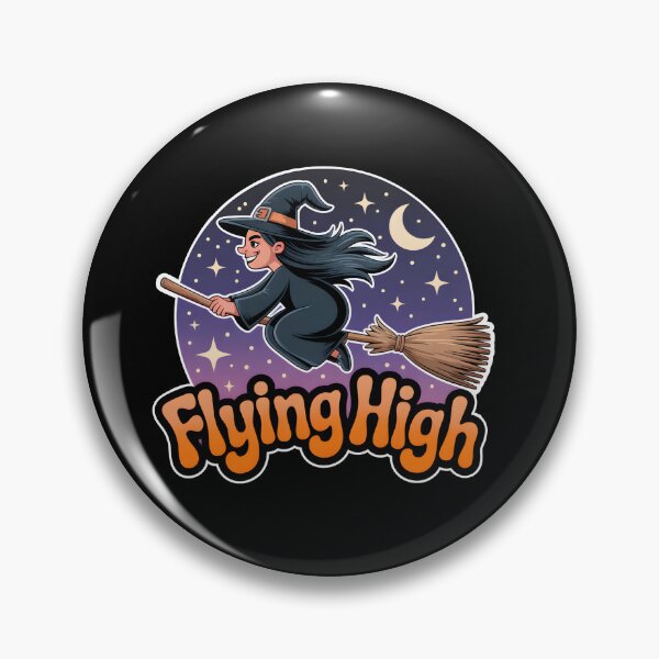 Item preview, Flying High Retro Witch on Broom designed and sold by FestivityFinds.