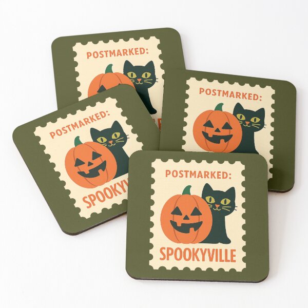 Item preview, Vintage Halloween Cat & Pumpkin Stamp – Cozy Spooky Gift designed and sold by kakaworld.
