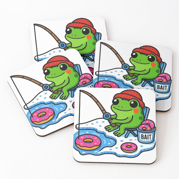 Item preview, Happy frog in a beanie ice fishing with donuts designed and sold by NorthboundExpress.