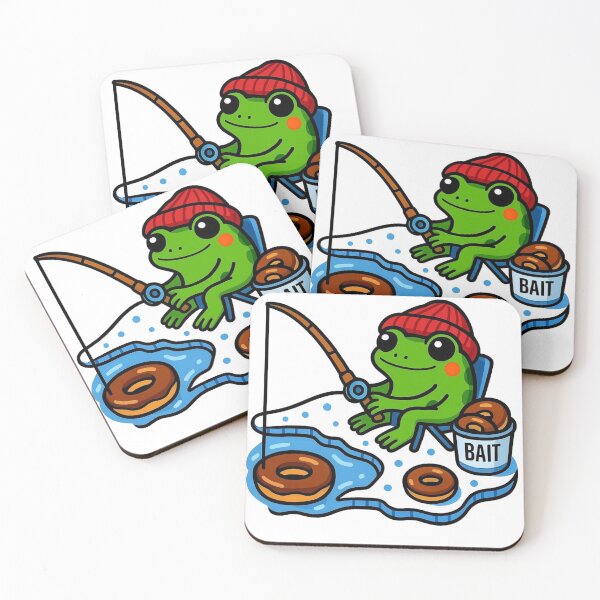 Item preview, Happy frog out ice fishing with chocolate donuts in a beanie designed and sold by NorthboundExpress.