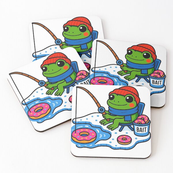 Item preview, Happy frog in a blue scarf ice fishing designed and sold by NorthboundExpress.
