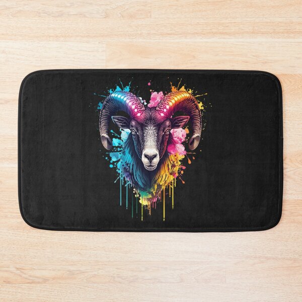 Item preview, Haunted Ram – Glowing Neon Horns with Watercolor Splashes, Halloween Fantasy Design designed and sold by ColorSplash123.