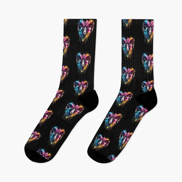 Item preview, Haunted Ram – Glowing Neon Horns with Watercolor Splashes, Halloween Fantasy Design designed and sold by ColorSplash123.