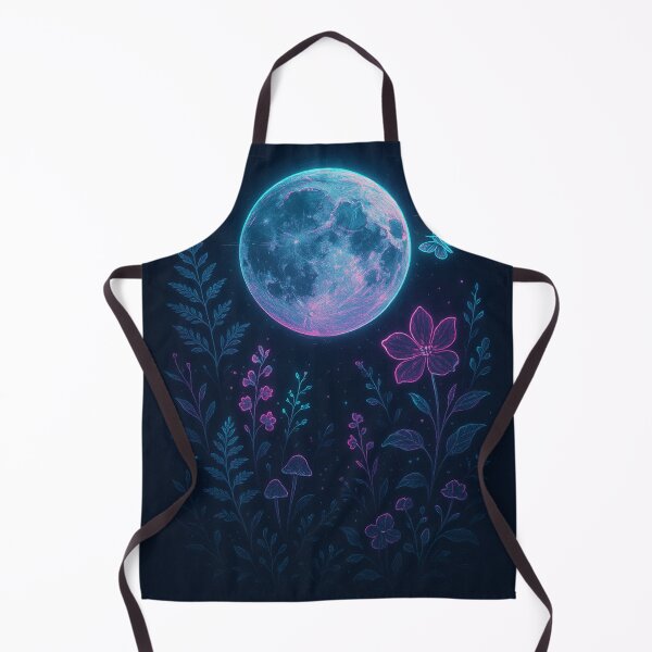 Item preview, Neon Moon Garden – Glowing Moon and Flowers Fantasy Art designed and sold by IZZATH.