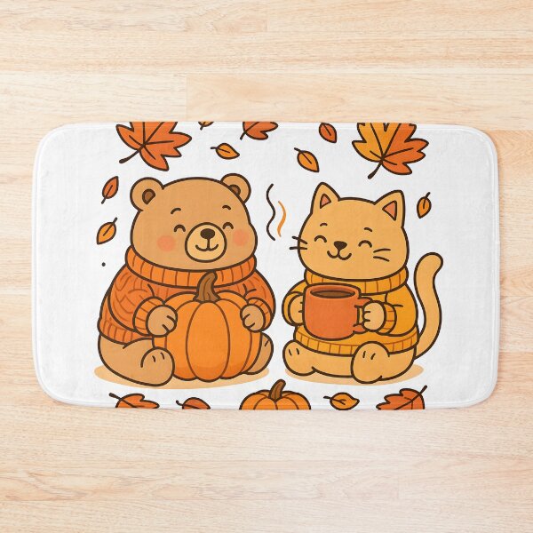 Item preview, Cozy Autumn Pals  Sweater Weather Friends  Bear and Cat's Pumpkin Spice Day  Fall Friendship  Cozy Coffee Date designed and sold by Gallery-yuuna .