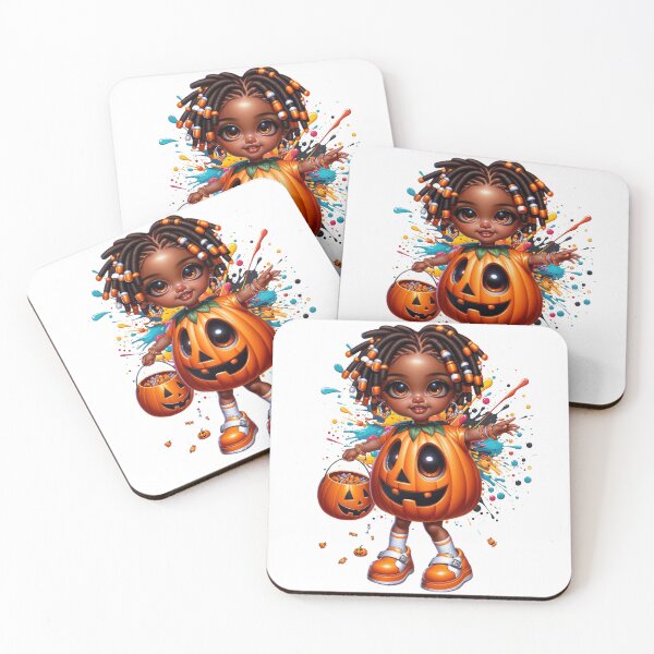 Item preview, Afro Baby Girl in Pumpkin Outfit – Halloween Magic designed and sold by Lulunza.