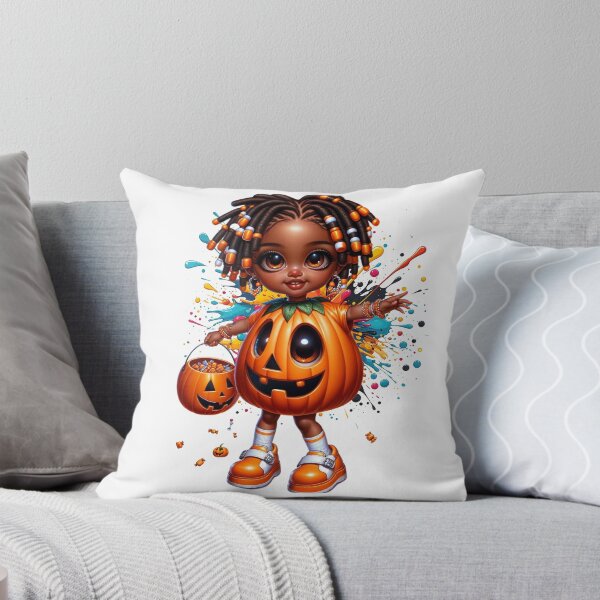 Item preview, Afro Baby Girl in Pumpkin Outfit – Halloween Magic designed and sold by Lulunza.
