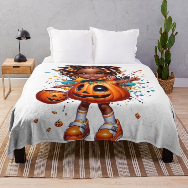 Item preview, Afro Baby Girl in Pumpkin Outfit – Halloween Magic designed and sold by Lulunza.