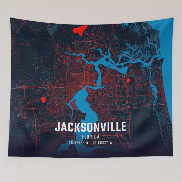Item preview, Jacksonville Red & Blue Minimalist Map designed and sold by HomeLivingCo.