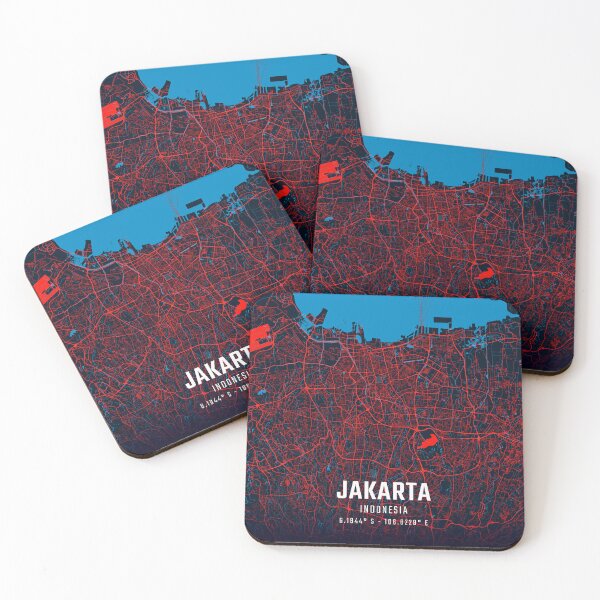 Item preview, Jakarta Red & Blue Minimalist Map designed and sold by HomeLivingCo.
